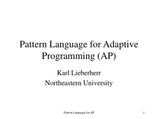 Pattern Language for Adaptive Programming (AP)