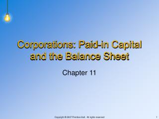 Corporations: Paid-in Capital and the Balance Sheet