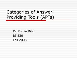 Categories of Answer-Providing Tools (APTs)