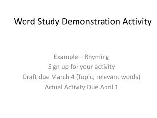 Word Study Demonstration Activity