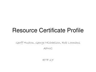 Resource Certificate Profile