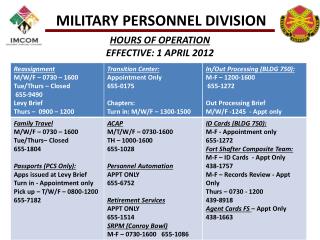 HOURS OF OPERATION EFFECTIVE: 1 APRIL 2012