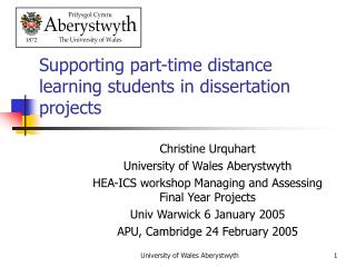 Supporting part-time distance learning students in dissertation projects