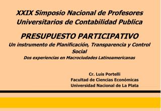 XXIX Simposio Nacional de Profesores Universitarios de Contabilidad Publica