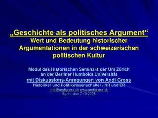 Modul des Historischen Seminars der Uni Zürich an der Berliner Humboldt Universität