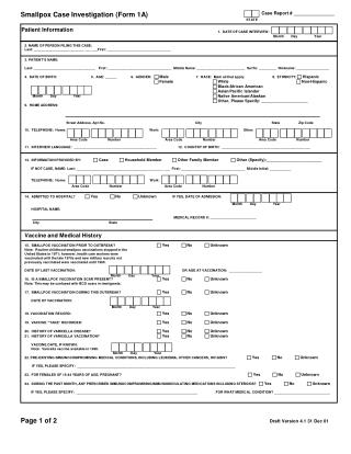 Smallpox Case Investigation (Form 1A)