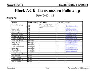 Block ACK Transmission Follow up