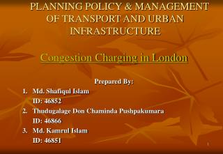 PLANNING POLICY &amp; MANAGEMENT OF TRANSPORT AND URBAN INFRASTRUCTURE