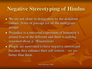Negative Stereotyping of Hindus