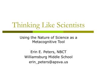 Thinking Like Scientists