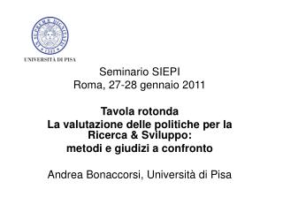 Seminario SIEPI Roma, 27-28 gennaio 2011 Tavola rotonda
