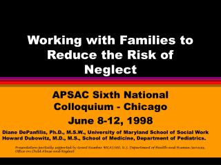 Working with Families to Reduce the Risk of Neglect