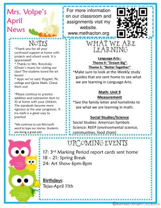 Mrs. Volpe’s April News