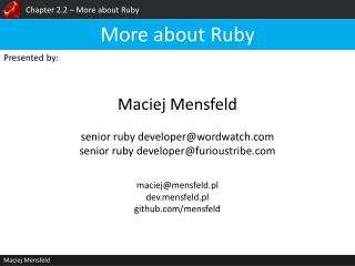Chapter 2.2 – More about Ruby
