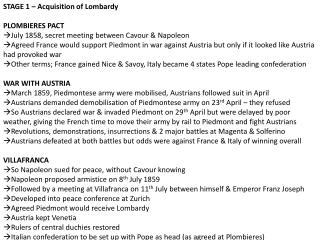 STAGE 1 – Acquisition of Lombardy PLOMBIERES PACT
