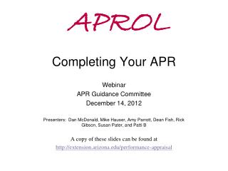 APROL Completing Your APR