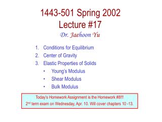 1443-501 Spring 2002 Lecture #17