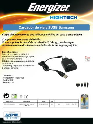 Cargador de viaje 2USB Samsung