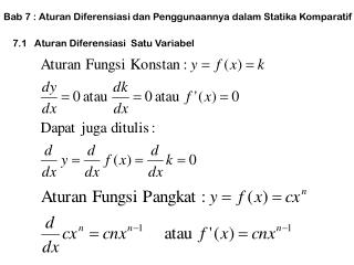 Bab 7 : Aturan Diferensiasi dan P enggunaannya dalam Statika Komparatif