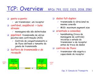 TCP: Overview RFCs: 793, 1122, 1323, 2018, 2581