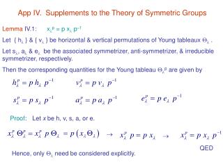 App IV. Supplements to the Theory of Symmetric Groups