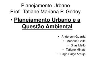 Planejamento Urbano Prof° Tatiane Mariana P. Godoy