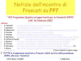 Notizie dell’incontro di Frascati su FP7