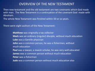 OVERVIEW OF THE NEW TESTAMENT