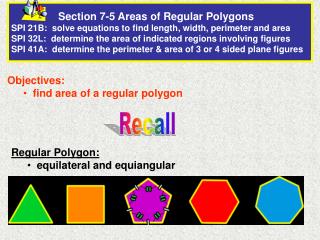 Objectives: find area of a regular polygon