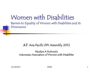 Women with Disabilities Barriers to Equality of Women with Disabilities and its Dimensions
