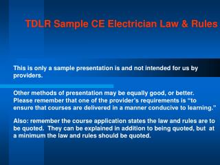 TDLR Sample CE Electrician Law &amp; Rules