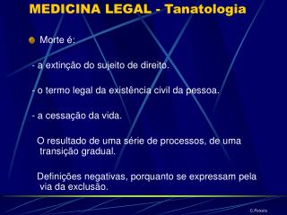 MEDICINA LEGAL - Tanatologia