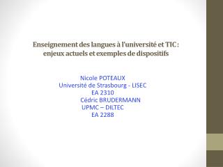 Enseignement des langues à l ’ université et TIC : enjeux actuels et exemples de dispositifs