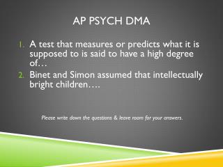 AP Psych DMA