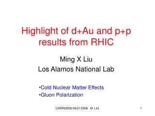 Highlight of d+Au and p+p results from RHIC