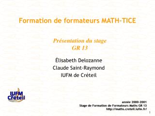 Formation de formateurs MATH-TICE