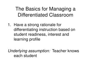 The Basics for Managing a Differentiated Classroom