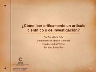 ¿C ómo leer críticamente un artículo científico o de Investigación?