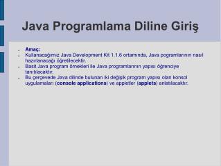 Java Programlama Diline Giriş