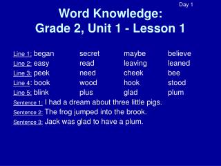 Word Knowledge: Grade 2, Unit 1 - Lesson 1