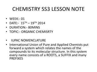 CHEMISTRY SS3 LESSON NOTE