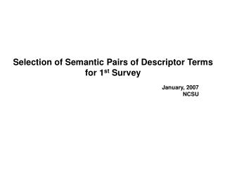 Selection of Semantic Pairs of Descriptor Terms for 1 st Survey