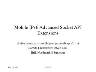 Mobile IPv6 Advanced Socket API Extensions