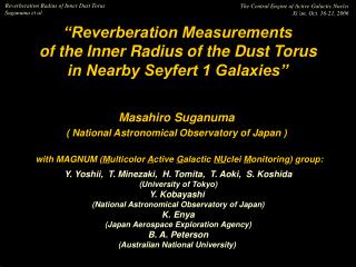 “Reverberation Measurements of the Inner Radius of the Dust Torus in Nearby Seyfert 1 Galaxies’’