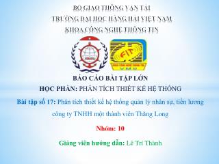 BỘ GIAO THÔNG VẬN TẢI TRƯỜNG ĐẠI HỌC HÀNG HẢI VIỆT NAM KHOA CÔNG NGHỆ THÔNG TIN