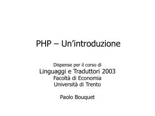 PHP – Un’introduzione