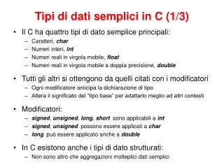 Tipi di dati semplici in C (1/3)