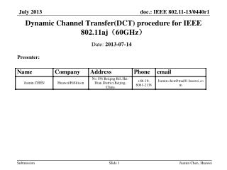 Dynamic Channel Transfer(DCT) procedure for IEEE 802.11aj （ 60GHz ）