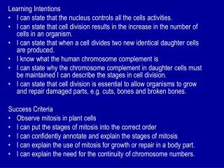 Learning Intentions I can state that the nucleus controls all the cells activities.