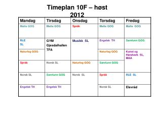 Timeplan 10F – høst 2012